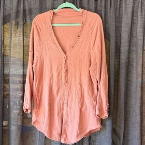 Women's Coral Button-Up Top